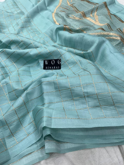 MINT BLUE SILK SAREE WITH FLORAL PALLU