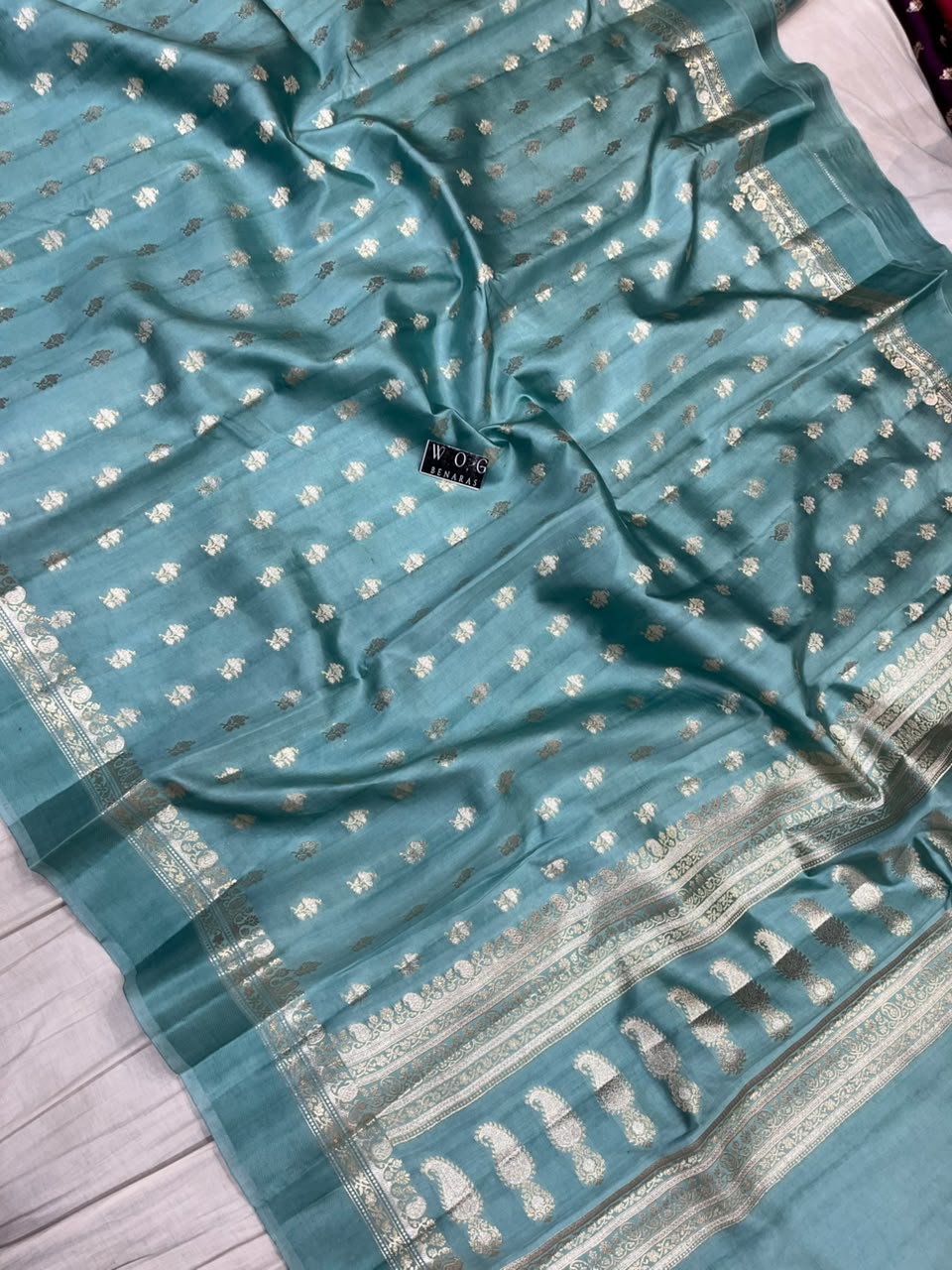 FOREST BLUE PURE RAW MANGO SILK SAREE