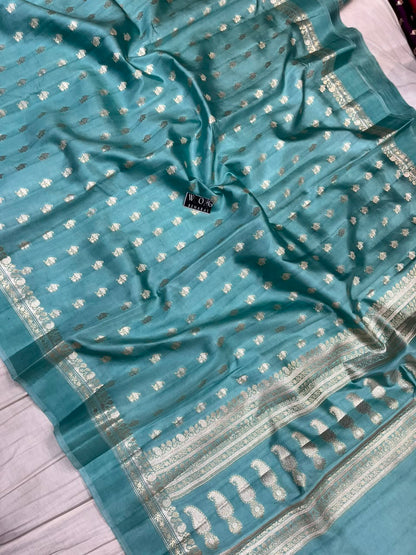 FOREST BLUE PURE RAW MANGO SILK SAREE