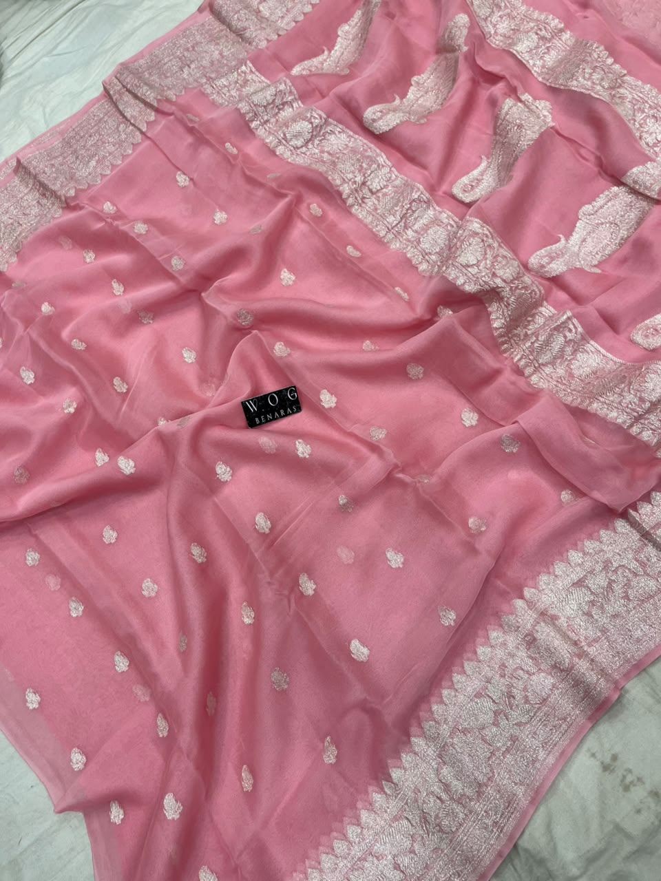 BLUSH PINK HANDWOVEN KHADDI CHIFFON SAREE