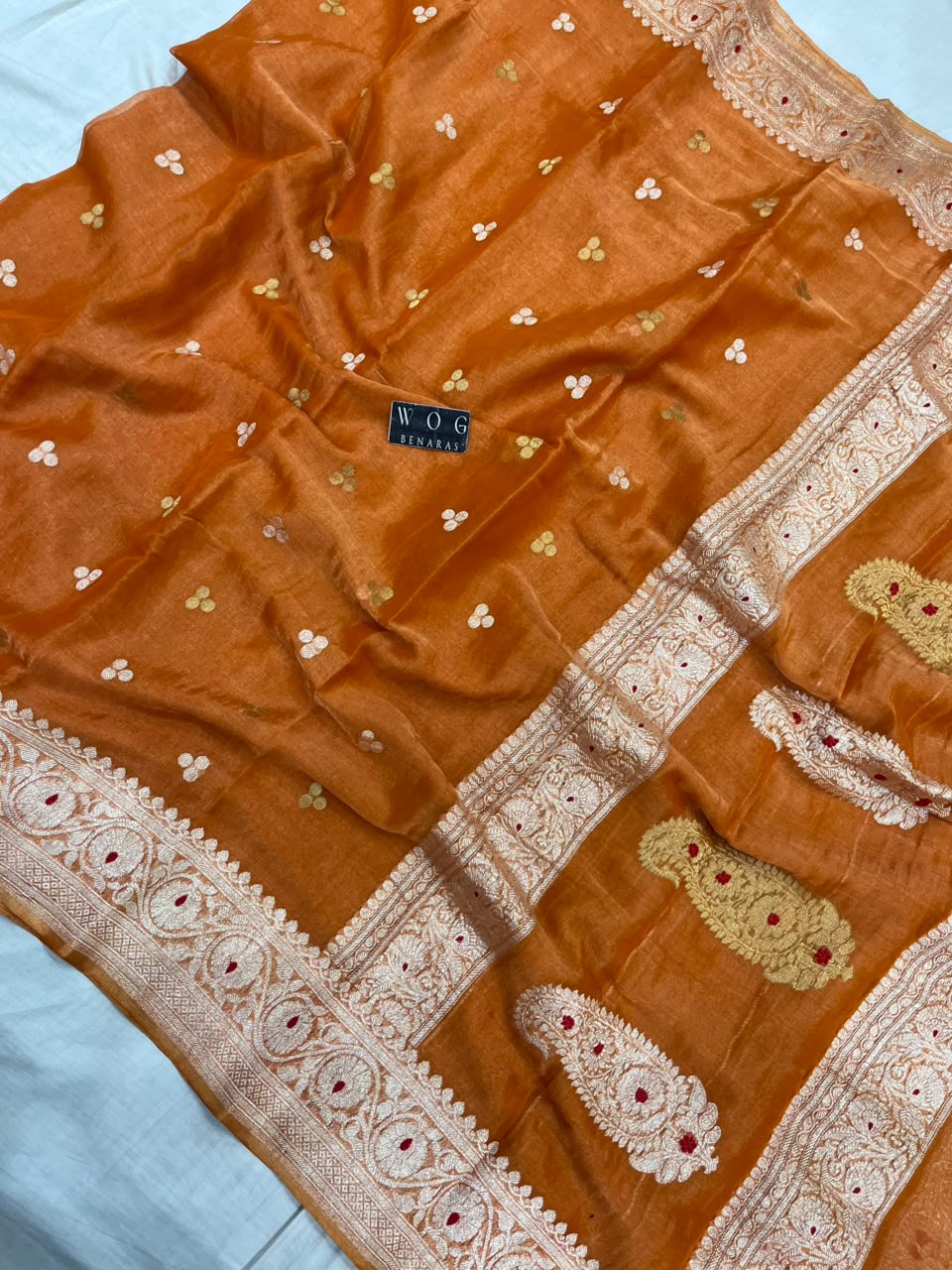 RUST PURE HANDWOVEN KHADDI CHIFFON TISSUE SAREE