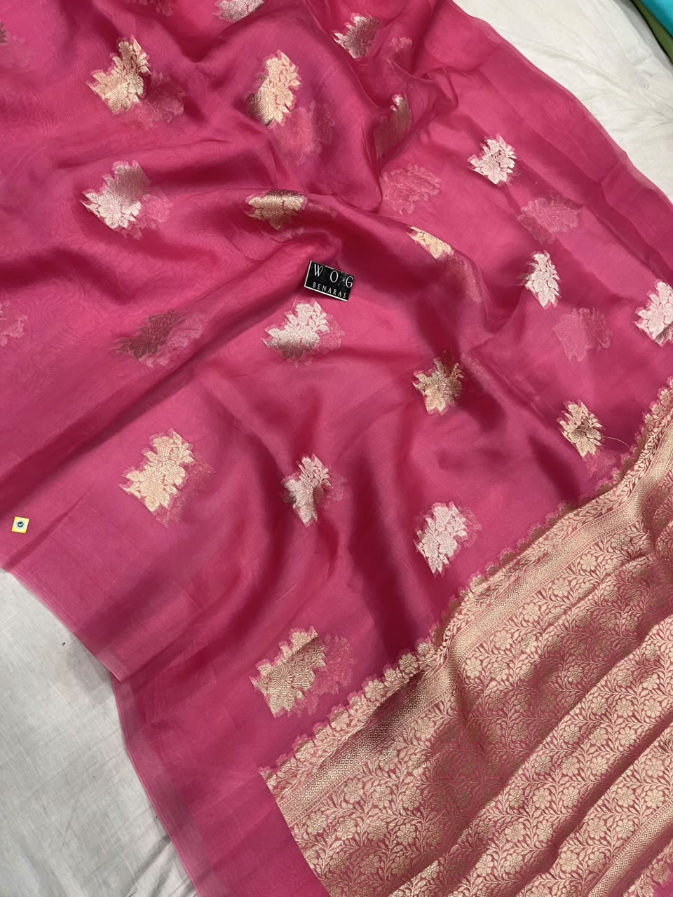 GAZARI PINK PURE KORA SILK SAREE