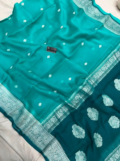 SEA GREEN & SAFAYER PURE HANDWOVEN KHADDI CHIFFON SAREE