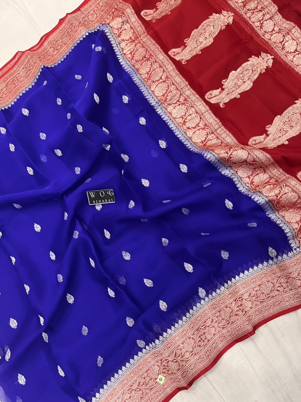 ROYAL & RED PURE HANDWOVEN KHADDI CHIFFON SAREE