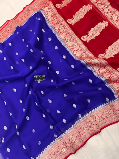 ROYAL & RED PURE HANDWOVEN KHADDI CHIFFON SAREE