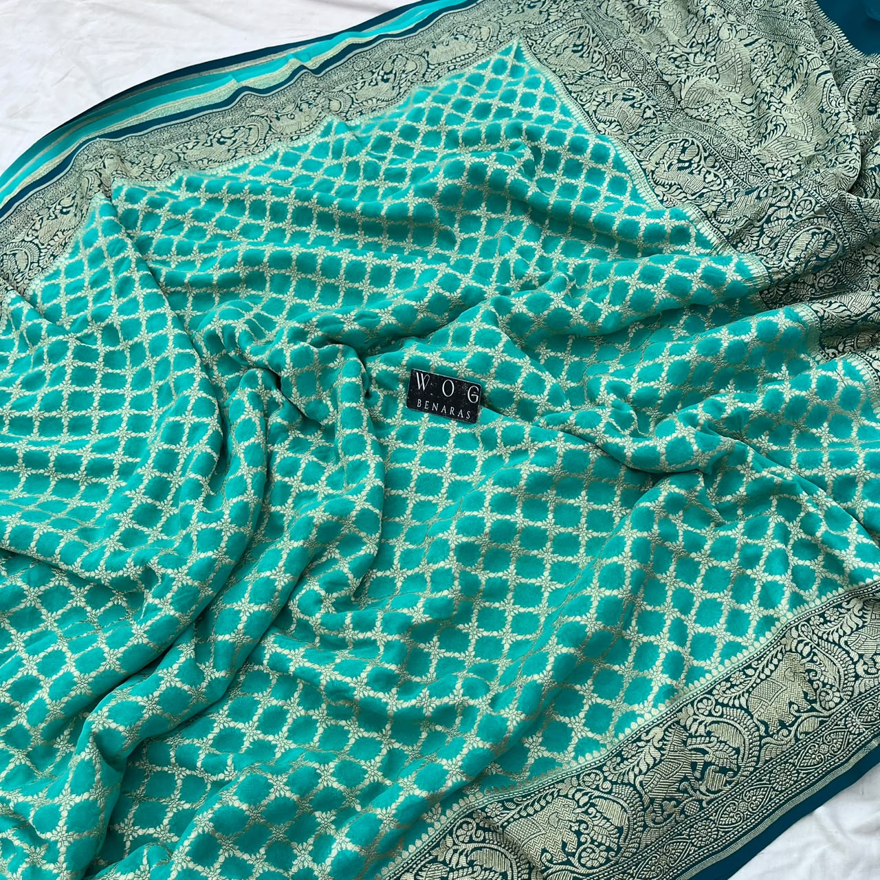 AQUA BLUE&TURQUOISE PURE KHADDI GEORGETTE SAREE