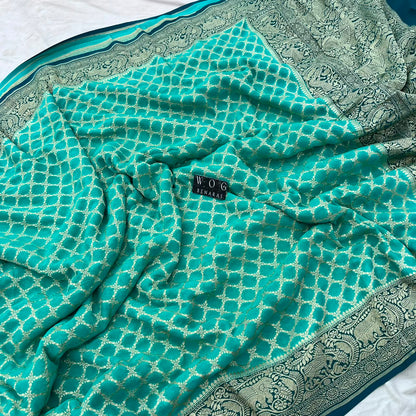 AQUA BLUE&TURQUOISE PURE KHADDI GEORGETTE SAREE