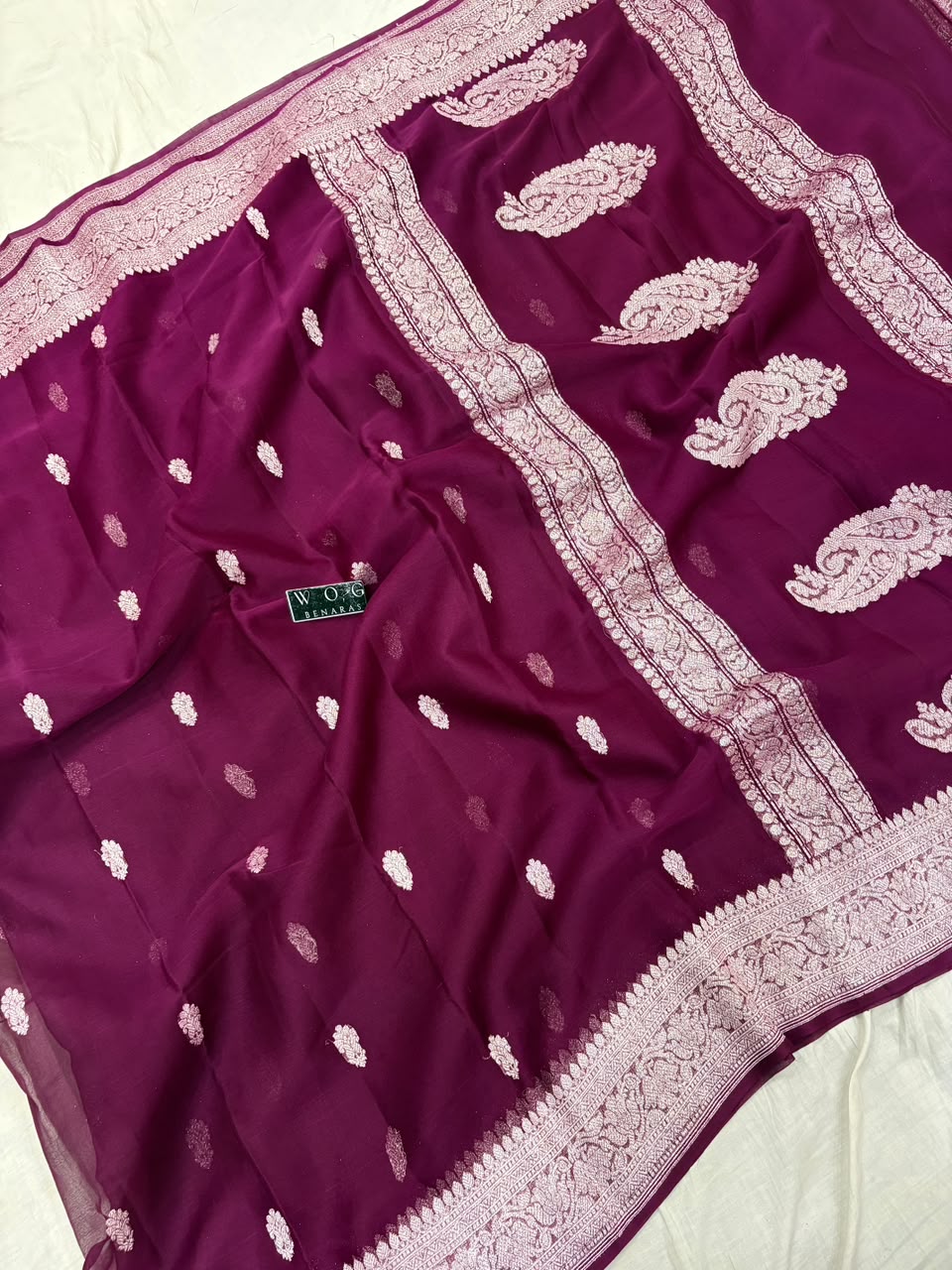 BURGUNDY PURE HANDWOVEN KHADDI CHIFFON SAREE
