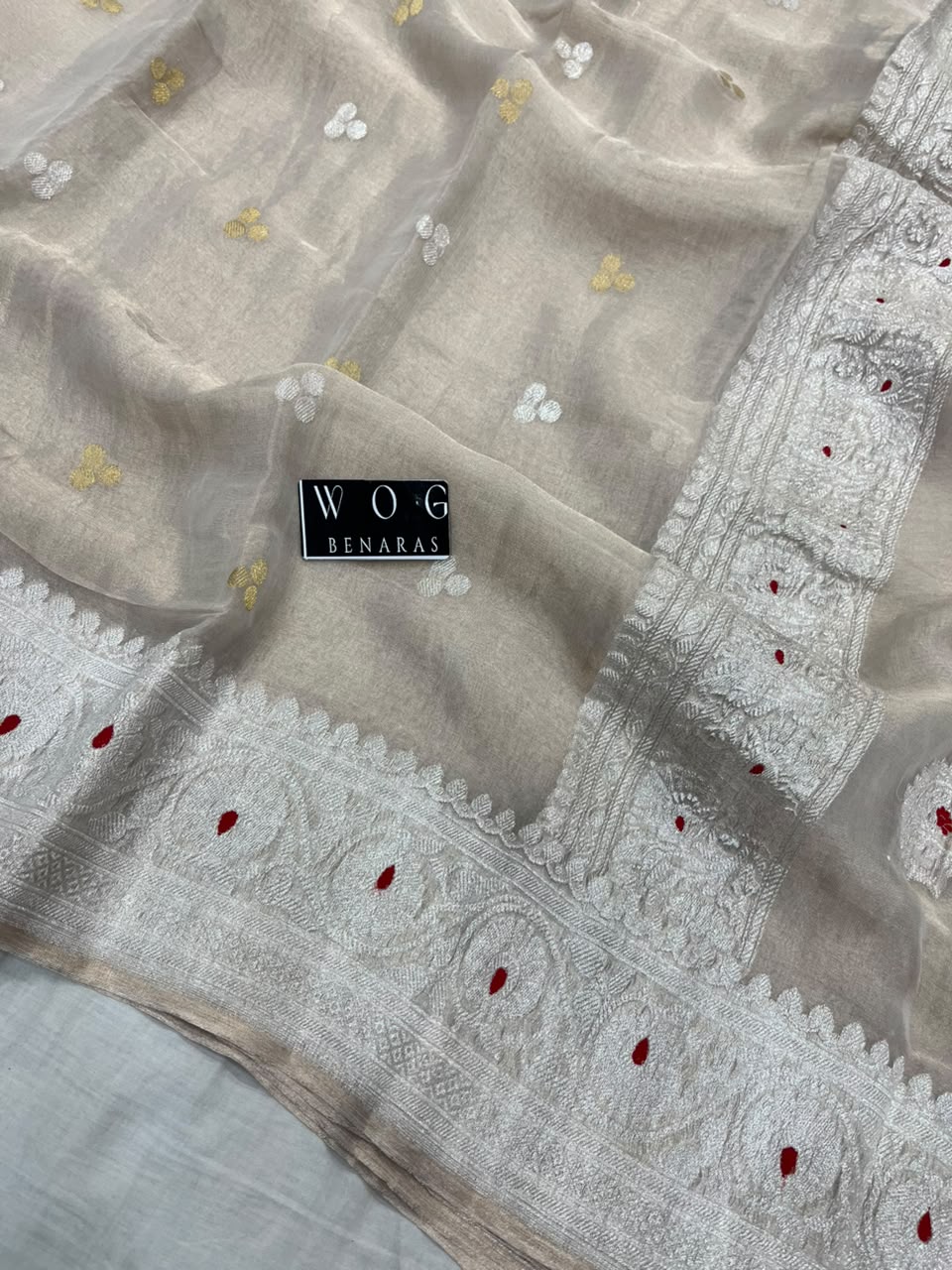 NATURAL COLOUR PURE HANDWOVEN KHADDI CHIFFON TISSUE SAREE