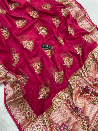 GAZARI PURE KHADDI CREPE SAREE WITH MEENAKARI BUTA