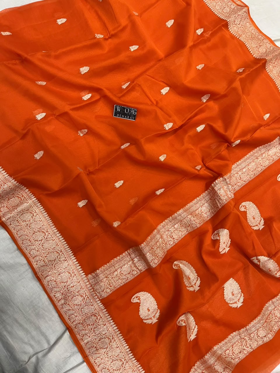 FANTA ORANGE PURE HANDWOVEN KHADDI CHIFFON SAREE