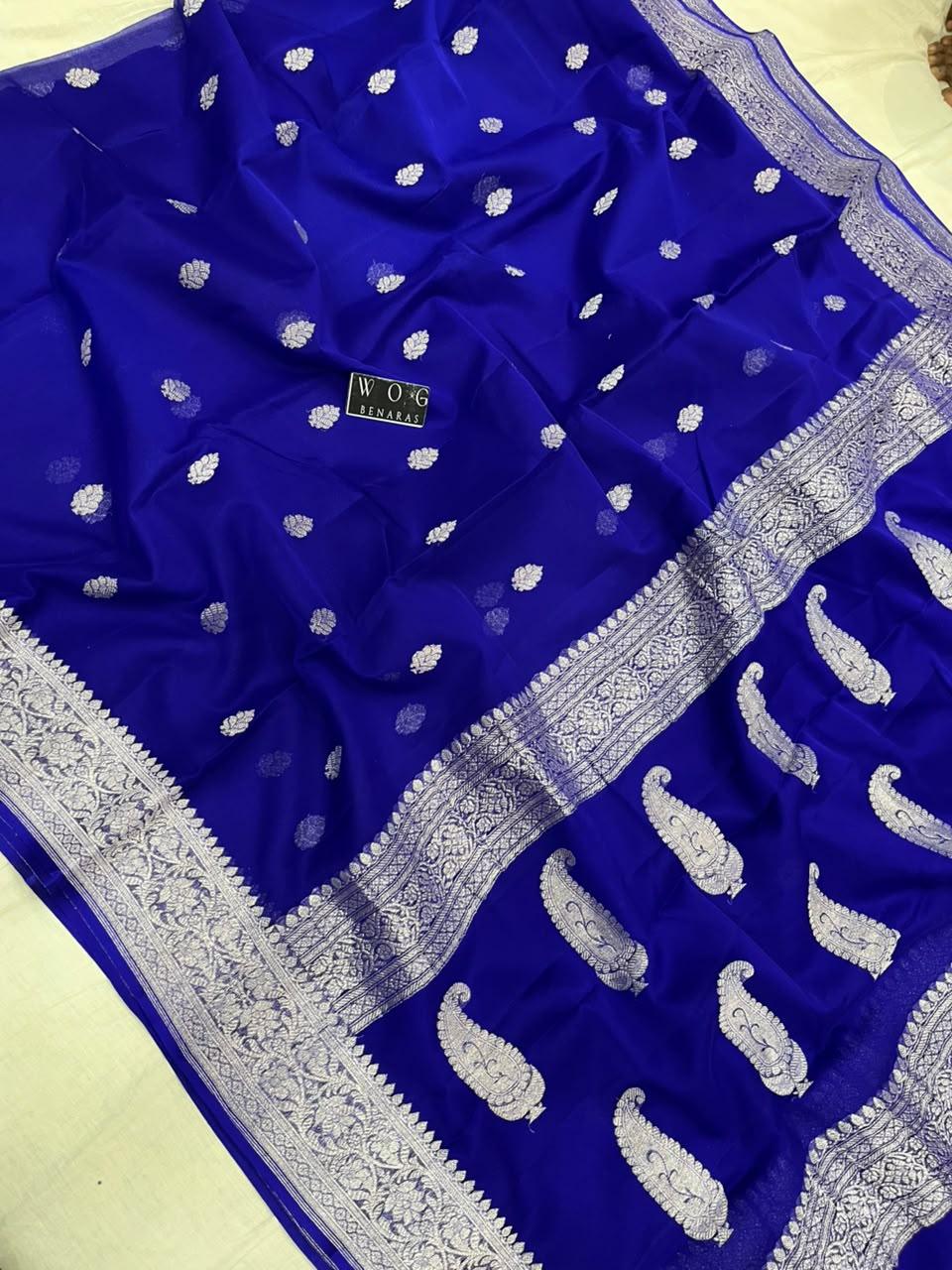 ROYAL BLUE PURE HANDWOVEN KHADDI CHIFFON SAREE