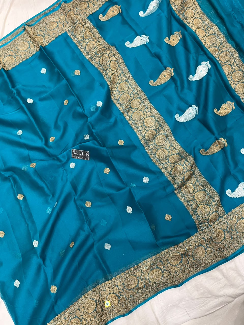SAFAYER BLUE PURE HANDWOVEN KHADDI CHIFFON SAREE WITH ANTIQUE