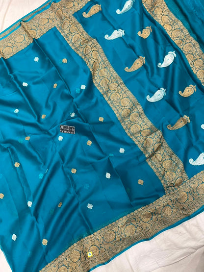 SAFAYER BLUE PURE HANDWOVEN KHADDI CHIFFON SAREE WITH ANTIQUE