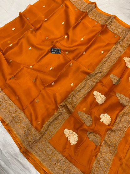 MUSTARD YELLOW PURE HANDWOVEN KHADDI CHIFFON SAREE WITH ANTIQUE
