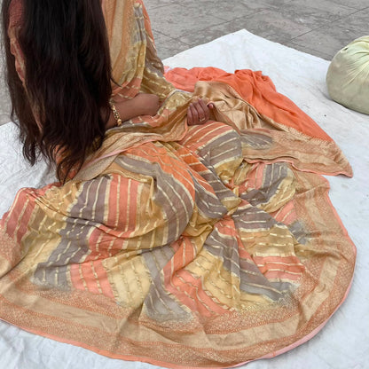 PEACH PURE KHADDI GEORGETTE SAREE IN RANGKAAT