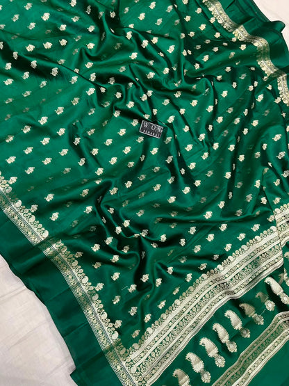 BOTTLE GREEN PURE RAW MANGO SILK SAREE