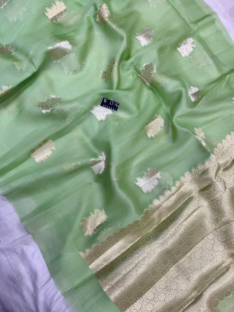 PISTA GREEN PURE KORA SILK SAREE