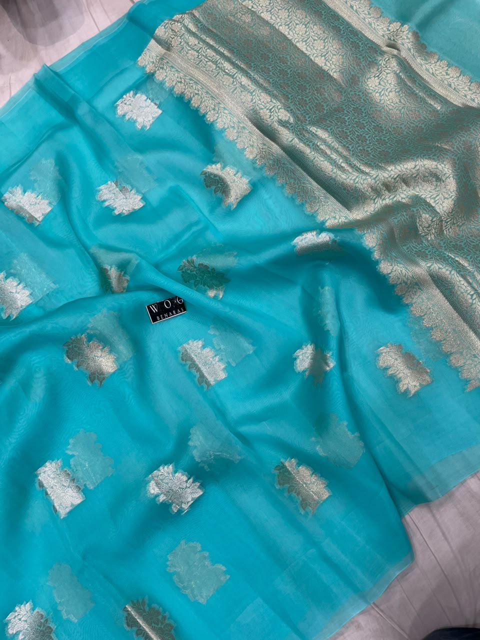 SKY BLUE PURE KORA SILK SAREE