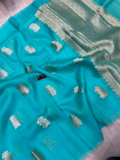 SKY BLUE PURE KORA SILK SAREE
