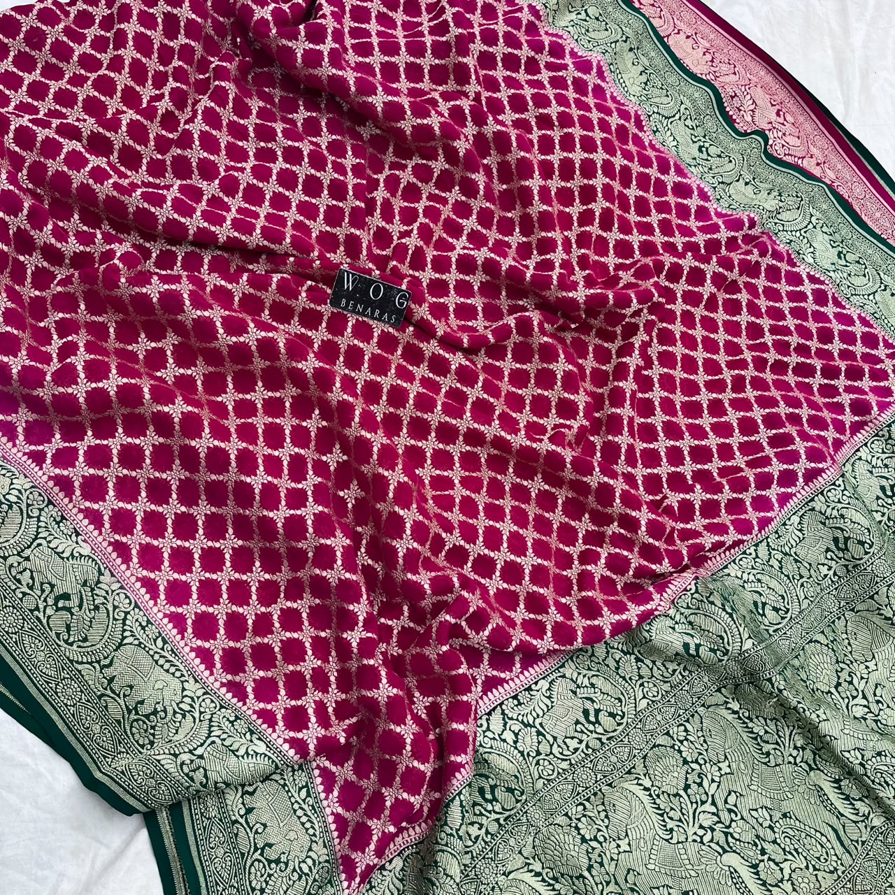 RANI PINK & GREEN PURE KHADDI GEORGETTE SAREE