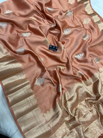 COPPER SHADE PURE CHINIYA SILK BUTA SAREEE