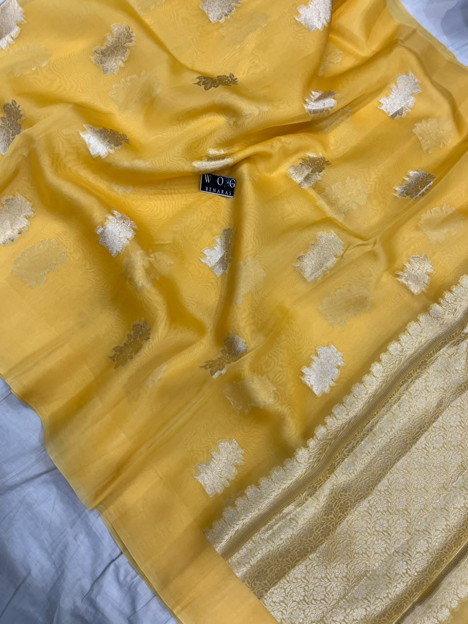LEMON YELLOW PURE KORA SILK SAREE