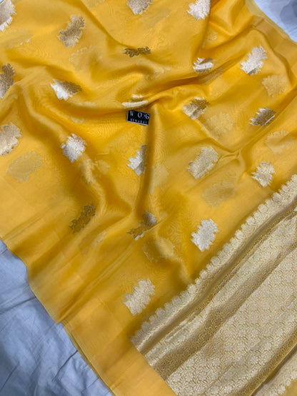 LEMON YELLOW PURE KORA SILK SAREE