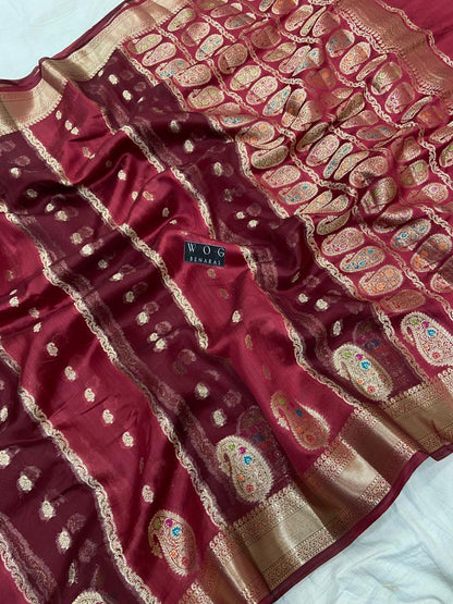 MEHROON PURE CHINIYA SILK SAREE