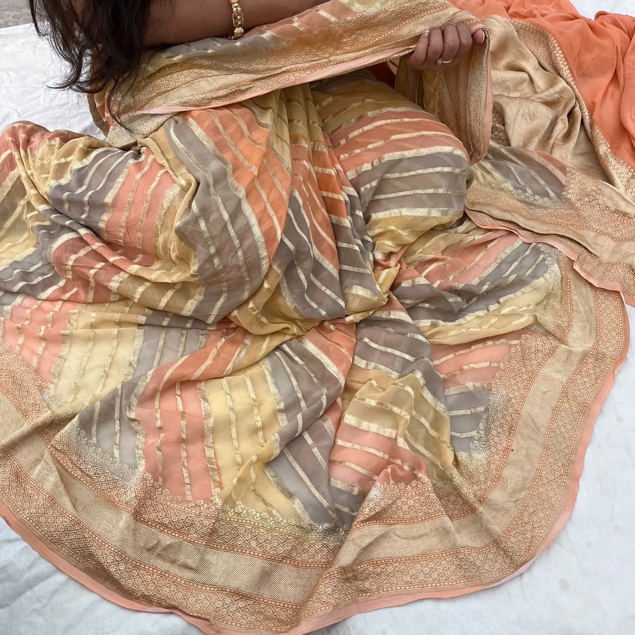 PEACH PURE KHADDI GEORGETTE SAREE IN RANGKAAT