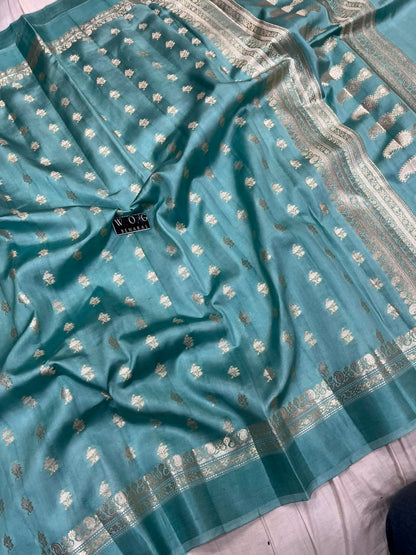 FOREST BLUE PURE RAW MANGO SILK SAREE
