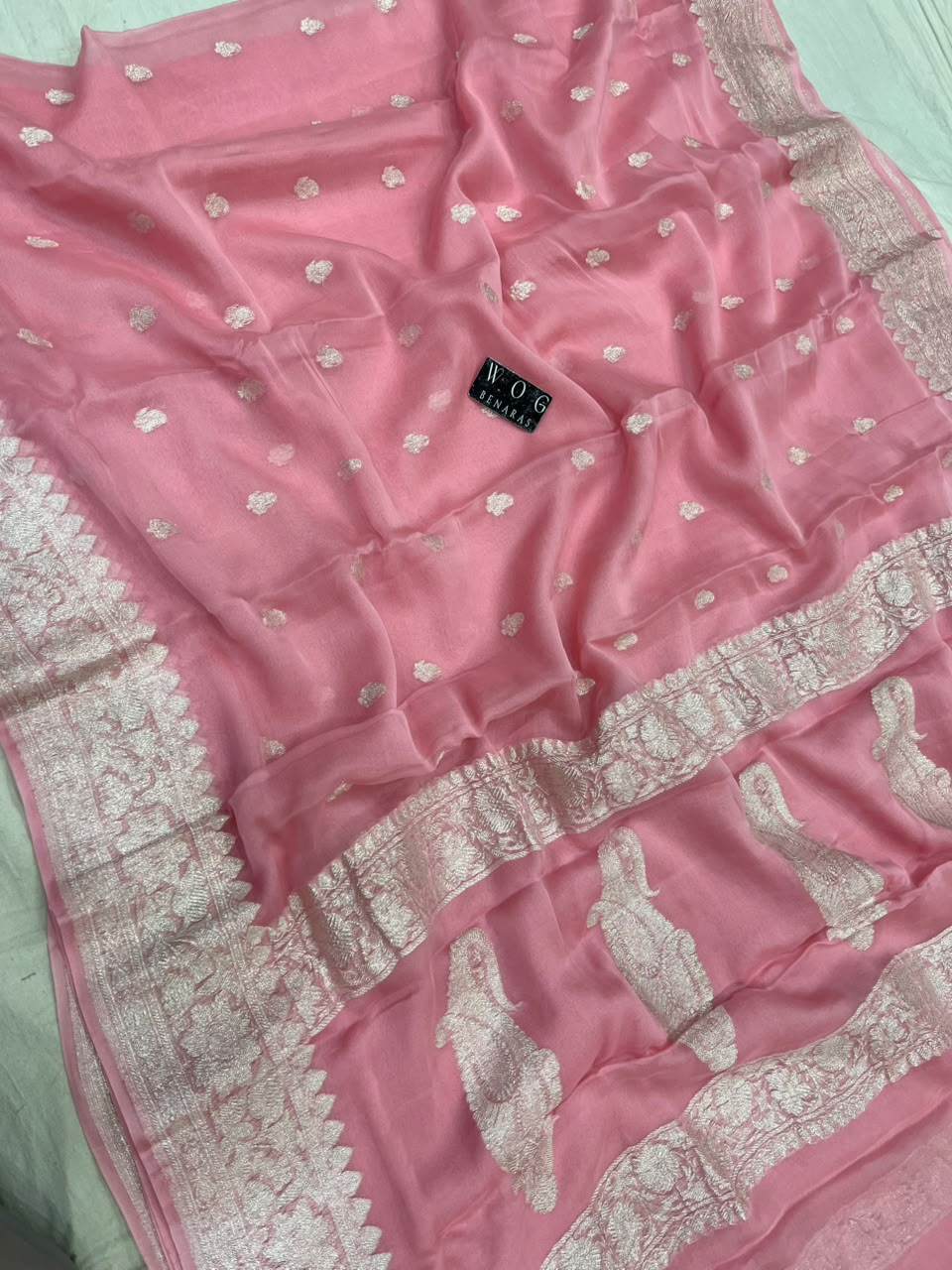 BLUSH PINK HANDWOVEN KHADDI CHIFFON SAREE