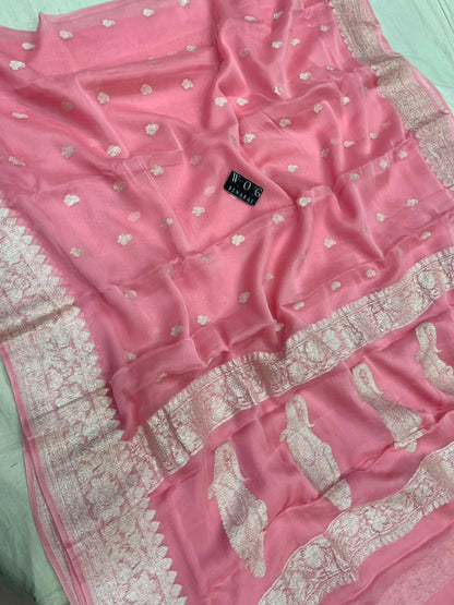 BLUSH PINK HANDWOVEN KHADDI CHIFFON SAREE