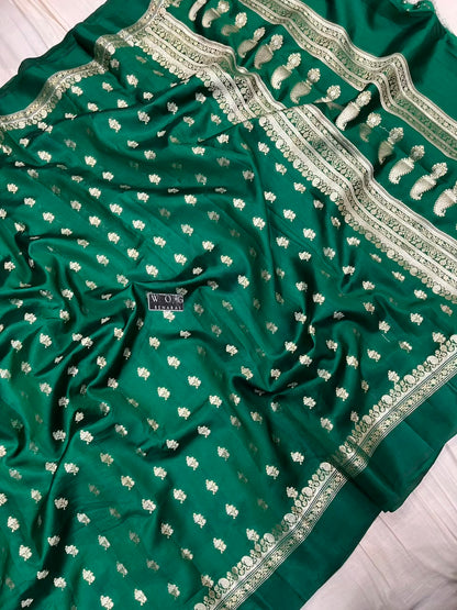 BOTTLE GREEN PURE RAW MANGO SILK SAREE