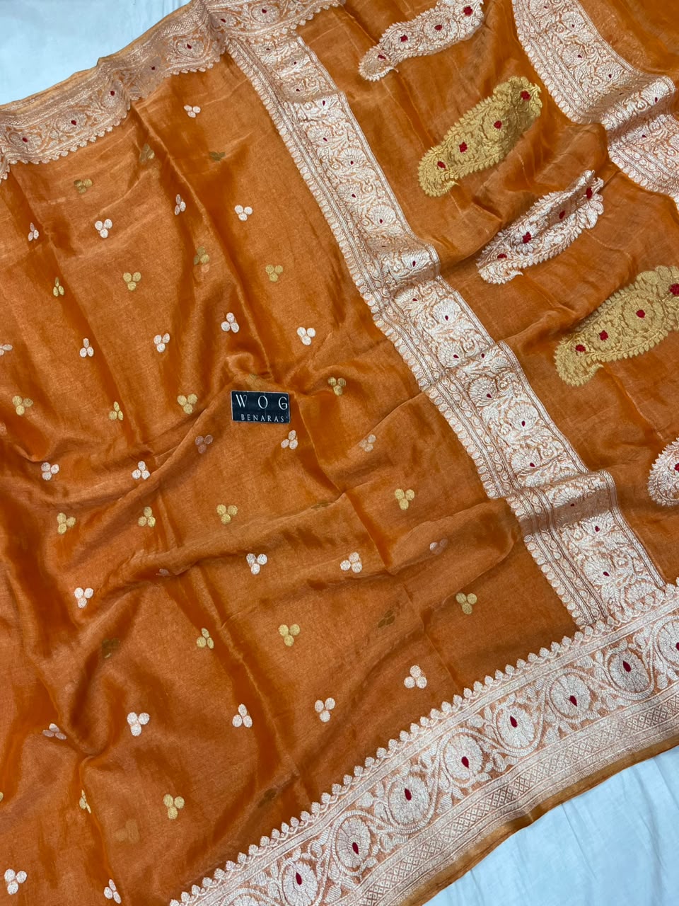 RUST PURE HANDWOVEN KHADDI CHIFFON TISSUE SAREE