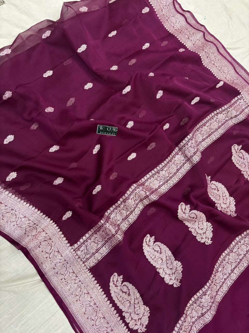 BURGUNDY PURE HANDWOVEN KHADDI CHIFFON SAREE