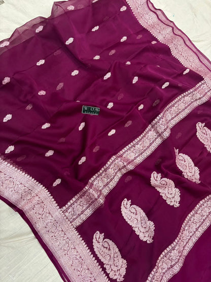 BURGUNDY PURE HANDWOVEN KHADDI CHIFFON SAREE