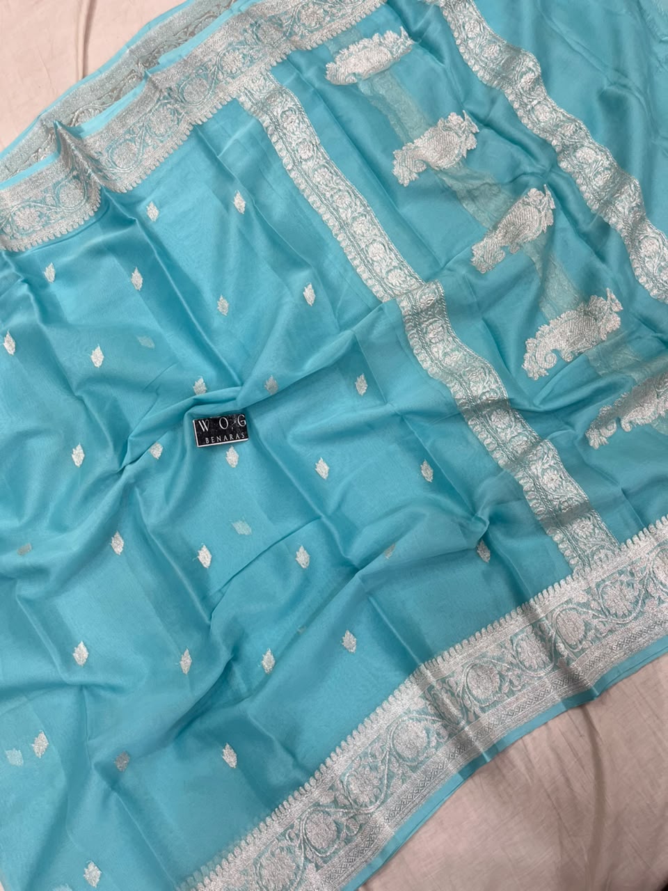 SKY BLUE PURE HANDWOVEN KHADDI CHIFFON SAREE