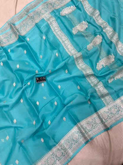 SKY BLUE PURE HANDWOVEN KHADDI CHIFFON SAREE