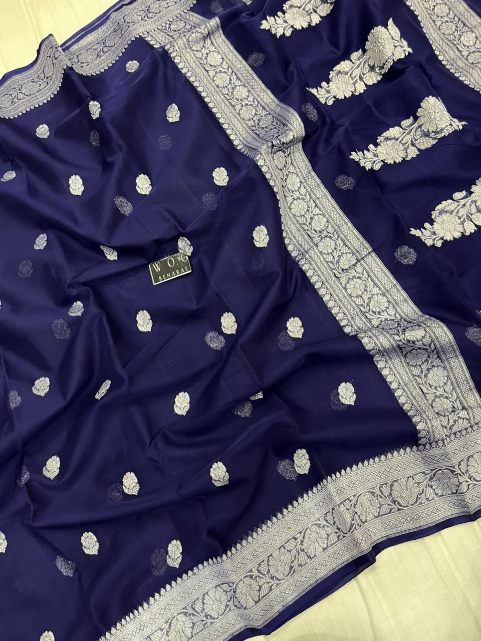 NAVY BLUE PURE HANDWOVEN KHADDI CHIFFON SAREE