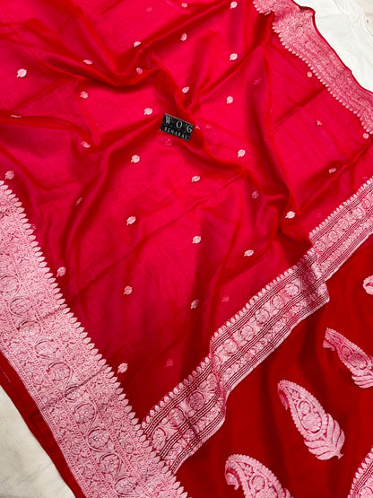 BRIDAL RED PURE HANDWOVEN KHADDI CHIFFON SAREE