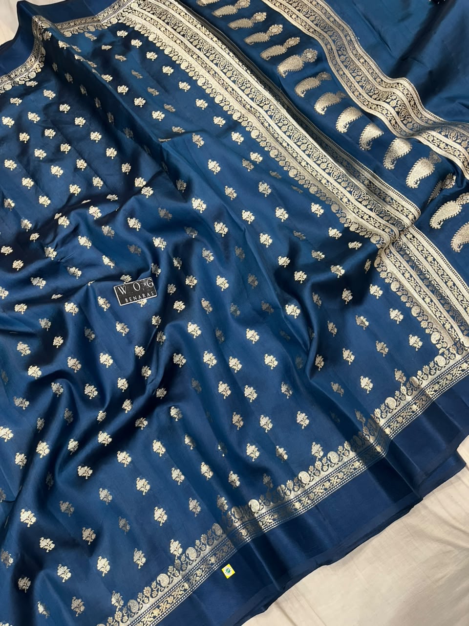 GERMAN BLUE PURE RAW MANGO SILK SAREE