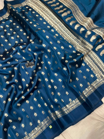 GERMAN BLUE PURE RAW MANGO SILK SAREE