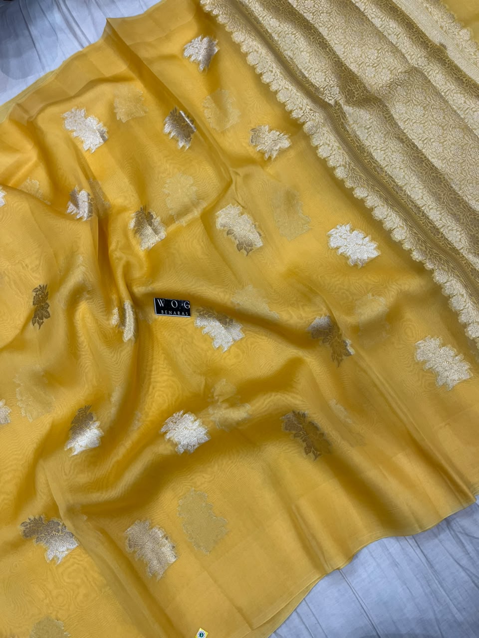 LEMON YELLOW PURE KORA SILK SAREE