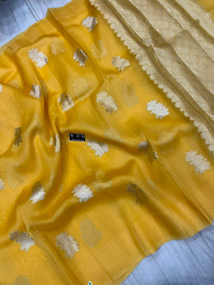 LEMON YELLOW PURE KORA SILK SAREE