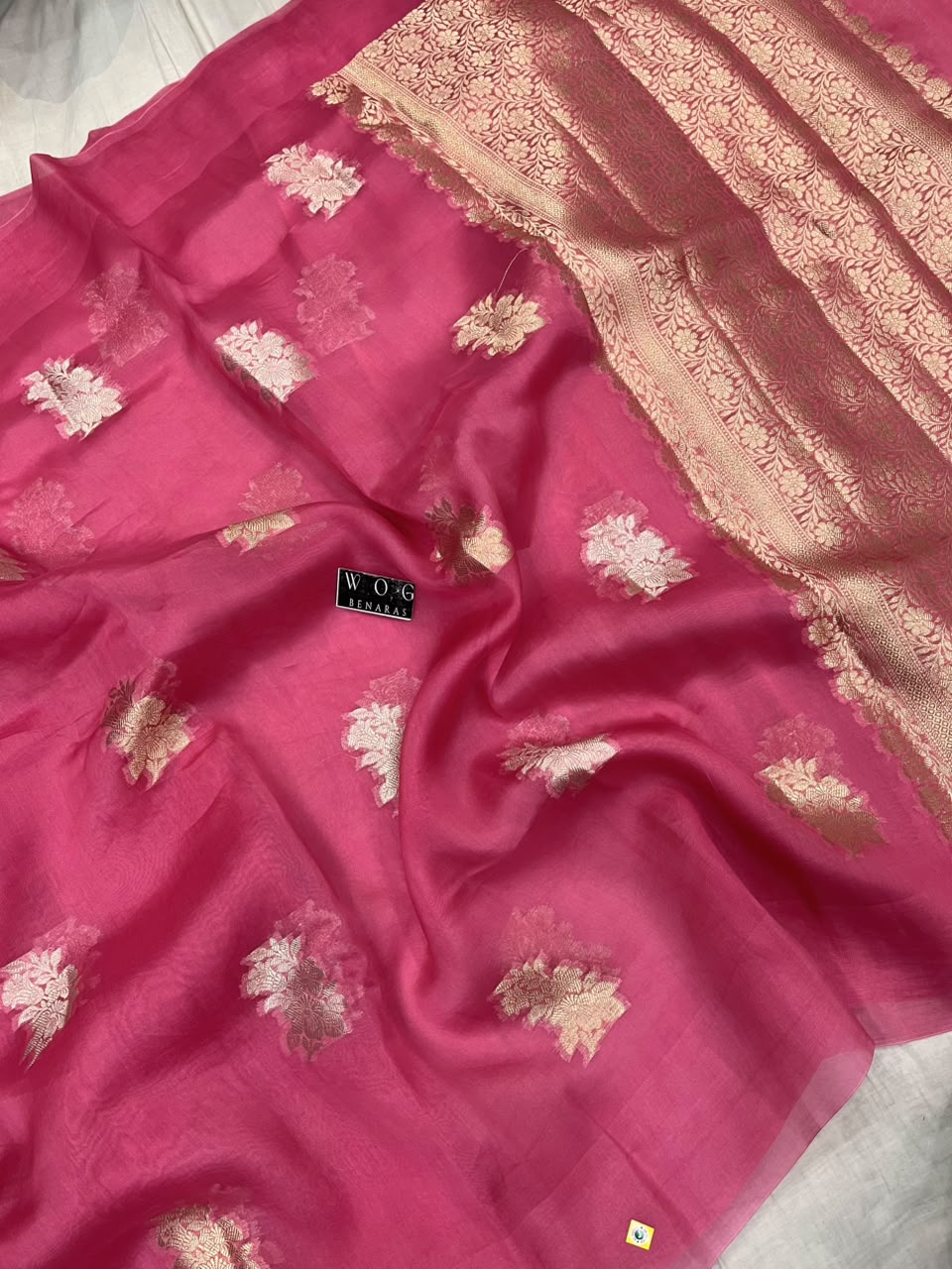 GAZARI PINK PURE KORA SILK SAREE