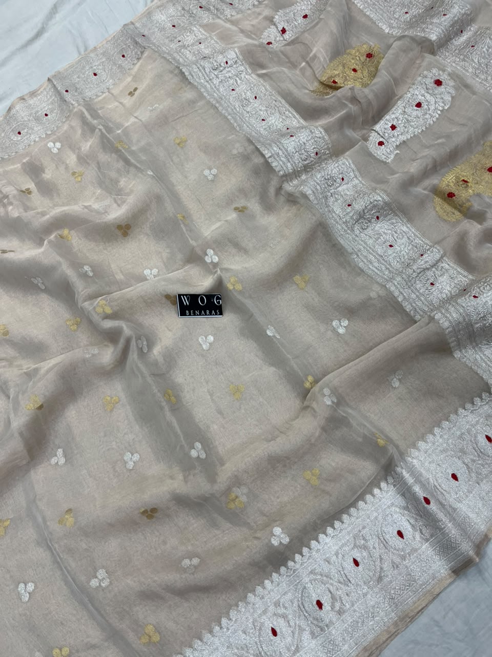 NATURAL COLOUR PURE HANDWOVEN KHADDI CHIFFON TISSUE SAREE