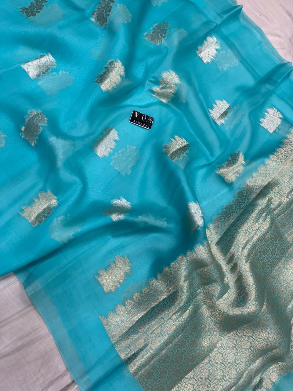 SKY BLUE PURE KORA SILK SAREE