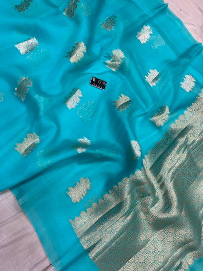 SKY BLUE PURE KORA SILK SAREE