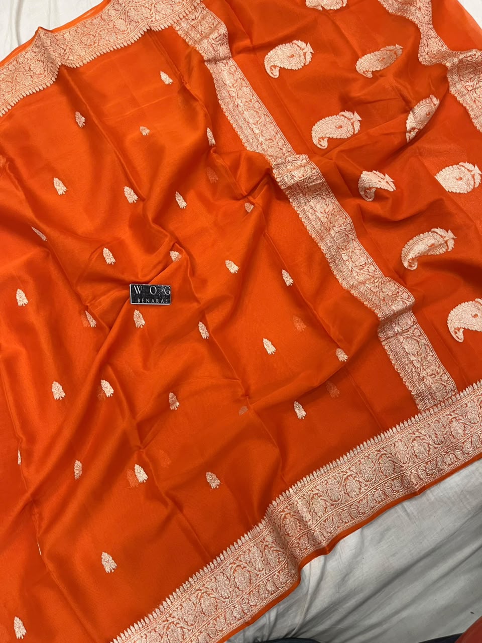 FANTA ORANGE PURE HANDWOVEN KHADDI CHIFFON SAREE